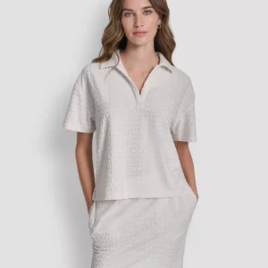 Women's Logo Jacquard Boxy Polo Collared T-Shirt