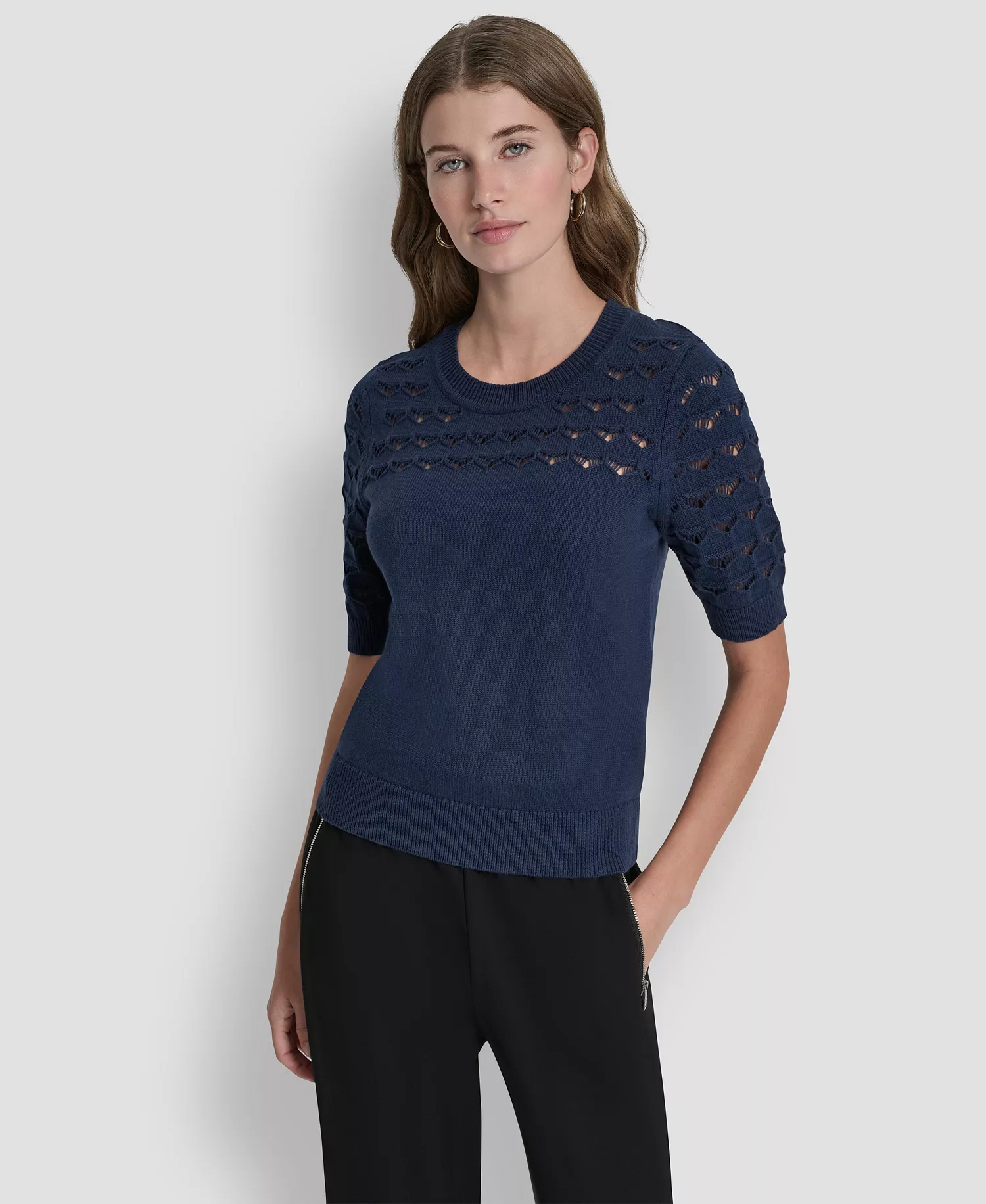 mni-db5e8ca0b7c693c7eb04d23463e50c0d Women's Short-Sleeve Ribbed Hem Sweater — изображение 4