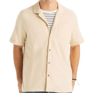 Men's Short-Sleeve Pique Button-Front Shirt
