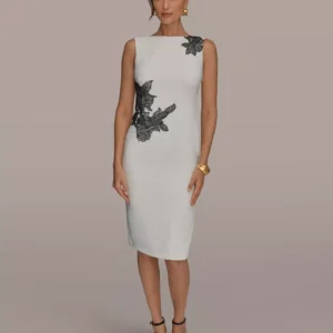 Women's Sleeveless Embroidered Floral Sheath Dress
