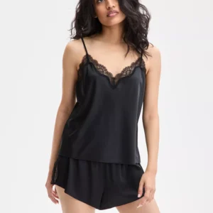 Women's Stretch Satin Lace-Trim Tank & Tap Shorts Pajama Set, Exclusively at Macy's