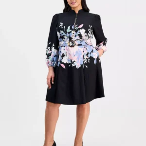 Plus Size Belted Floral Print Fit & Flare Dress