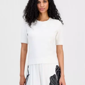 Women's Floral-Appliqué Short-Sleeve Sweater