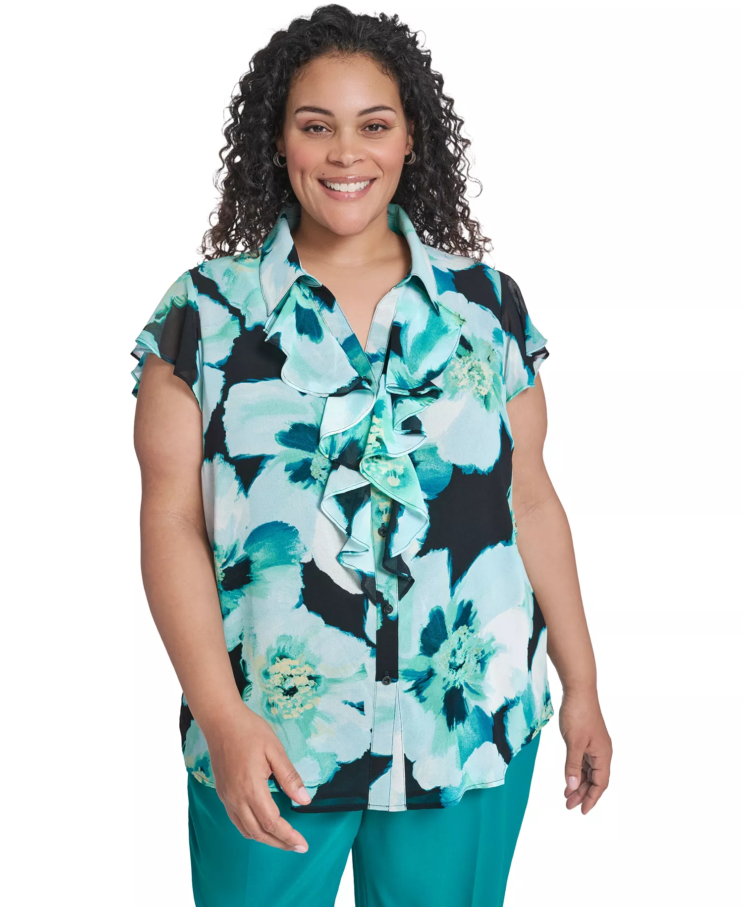 mni-df69f2b7c5bf10365ad4f0e777f3a969 Plus Size Collared Neck Short-Sleeve Top