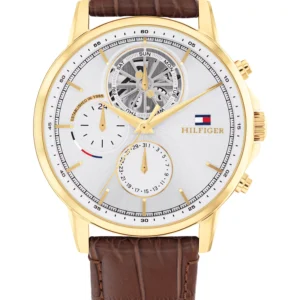 Men's Multifunction Brown Leather Watch 44mm