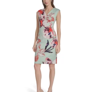Women's Sleeveless Printed Scuba Sheath Dress