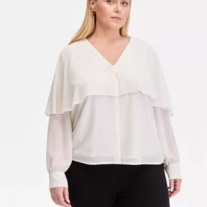 Plus Size Long-Sleeve Cape-Shoulder Blouse, Macy's Exclusive