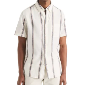 Men's Short Sleeve Striped Button-Down Shirt