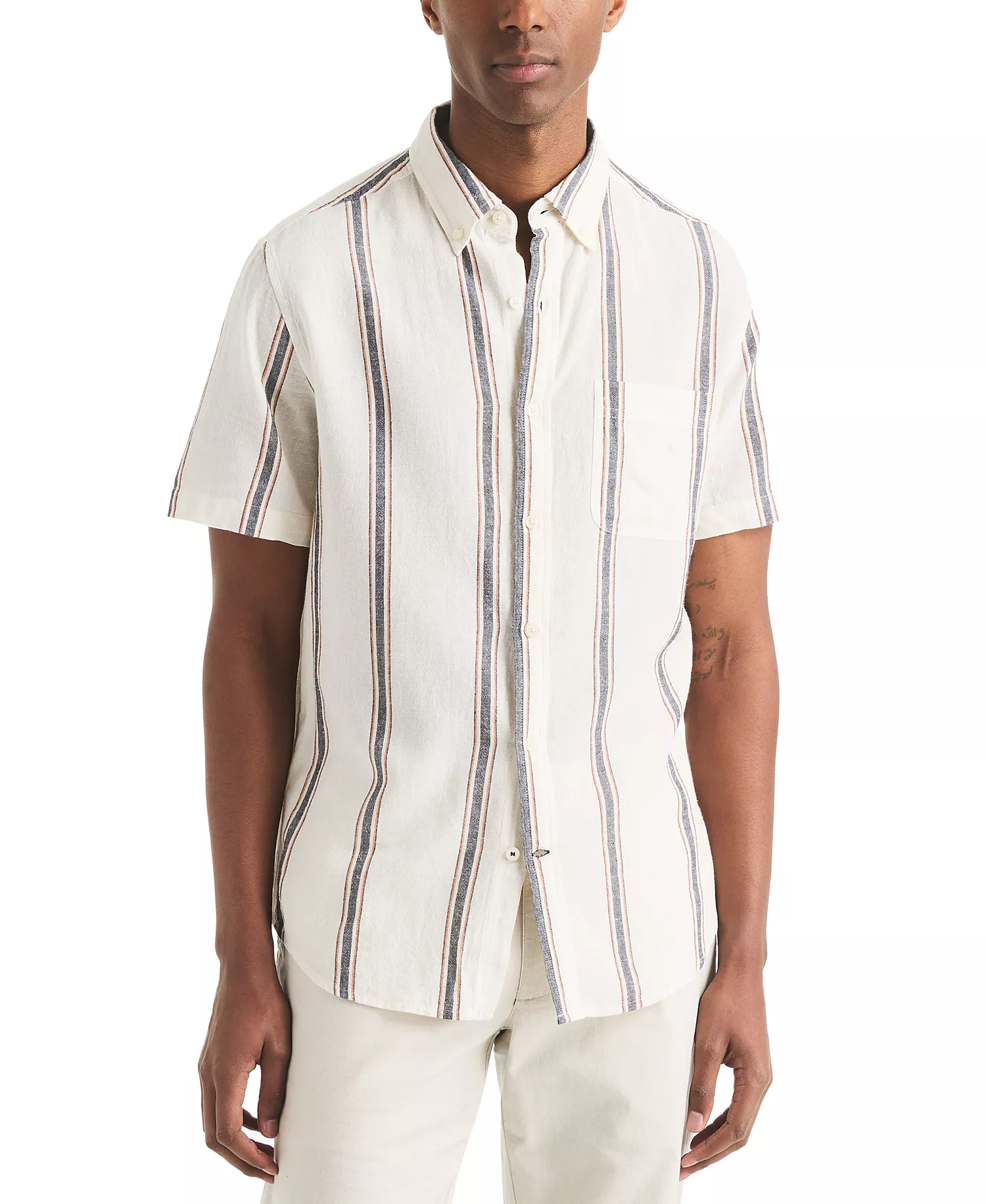 mni-e077d16e81cc1430eca318c7c156baa3 Men's Short Sleeve Striped Button-Down Shirt