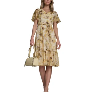 Women's Flutter-Sleeve Floral Print Dress