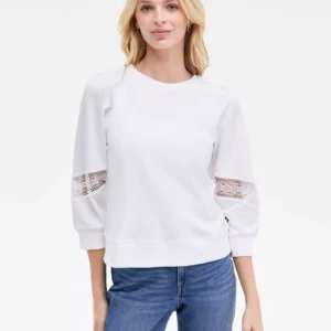 Nautica Women's Pleated Lace-Trim 3/4-Sleeve Sweatshirt