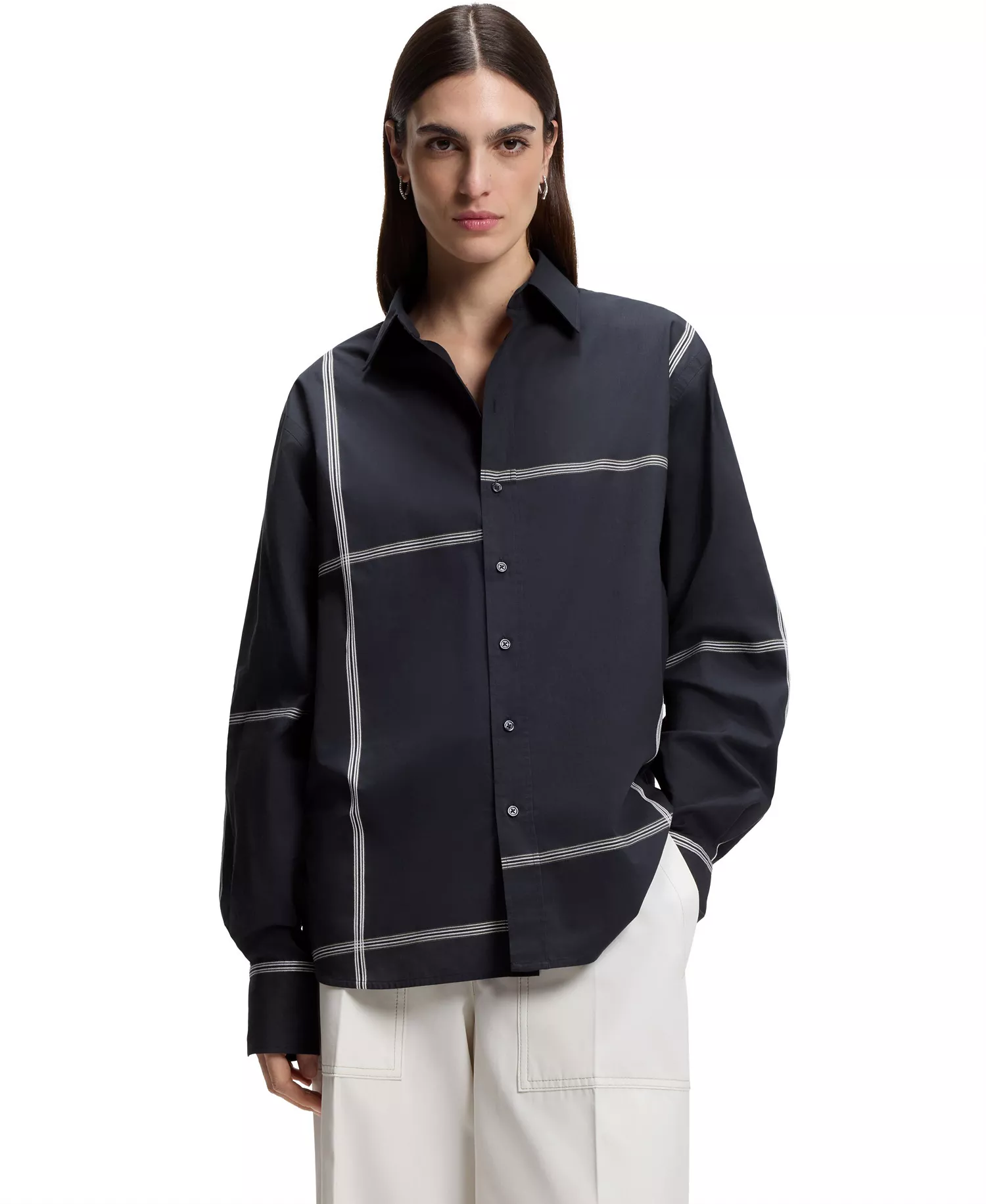 mni-e10449923e8f30d23d3b5353219b6c9c BOSS by Women's Cotton Canvas Relaxed-Fit Blouse
