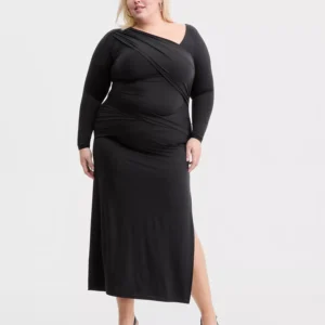 Trendy Plus Size Asymmetrical-Neck Midi Dress, Macy's Exclusive