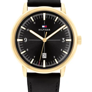 Men's Black Leather Strap Watch 44mm