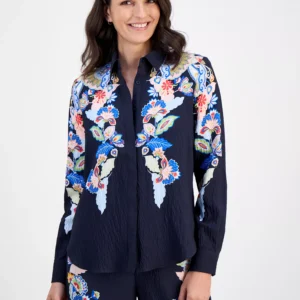 Women's Paisley-Print Hidden-Placket Blouse