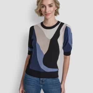 Women's Short-Sleeve Color-Block Sweater