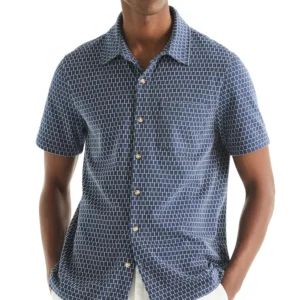 Men's Classic-Fit Brick Pattern Button-Front Short-Sleeve Shirt