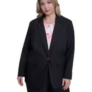 Plus Size One-Button Notch Collar Blazer