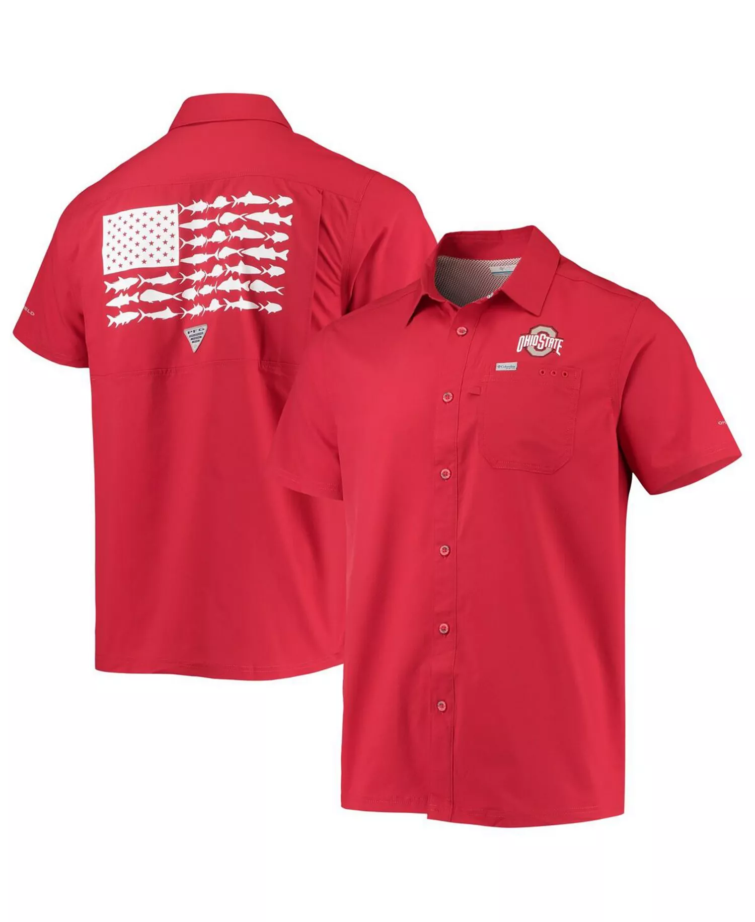 mni-e4dbcd26fe6c06f3e2e5fa6df7642cb9 Men's Scarlet Ohio State Buckeyes Slack Tide Camp Button-Up Shirt