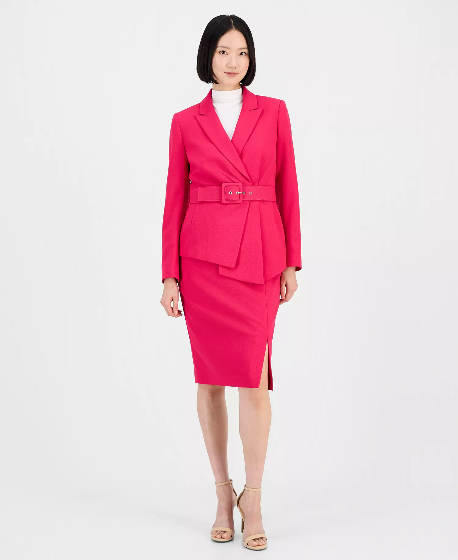 mni-e5e17f0b5e8e46fee7dd381817f711ed Women's Asymmetrical Belted Jacket & Pencil Skirt Suit Set — изображение 7