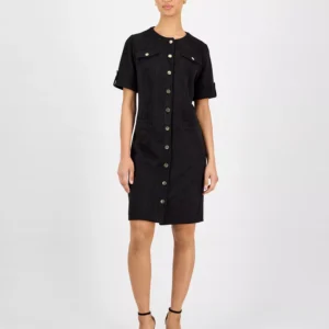 Women's Faux-Suede Short-Sleeve Shirtdress
