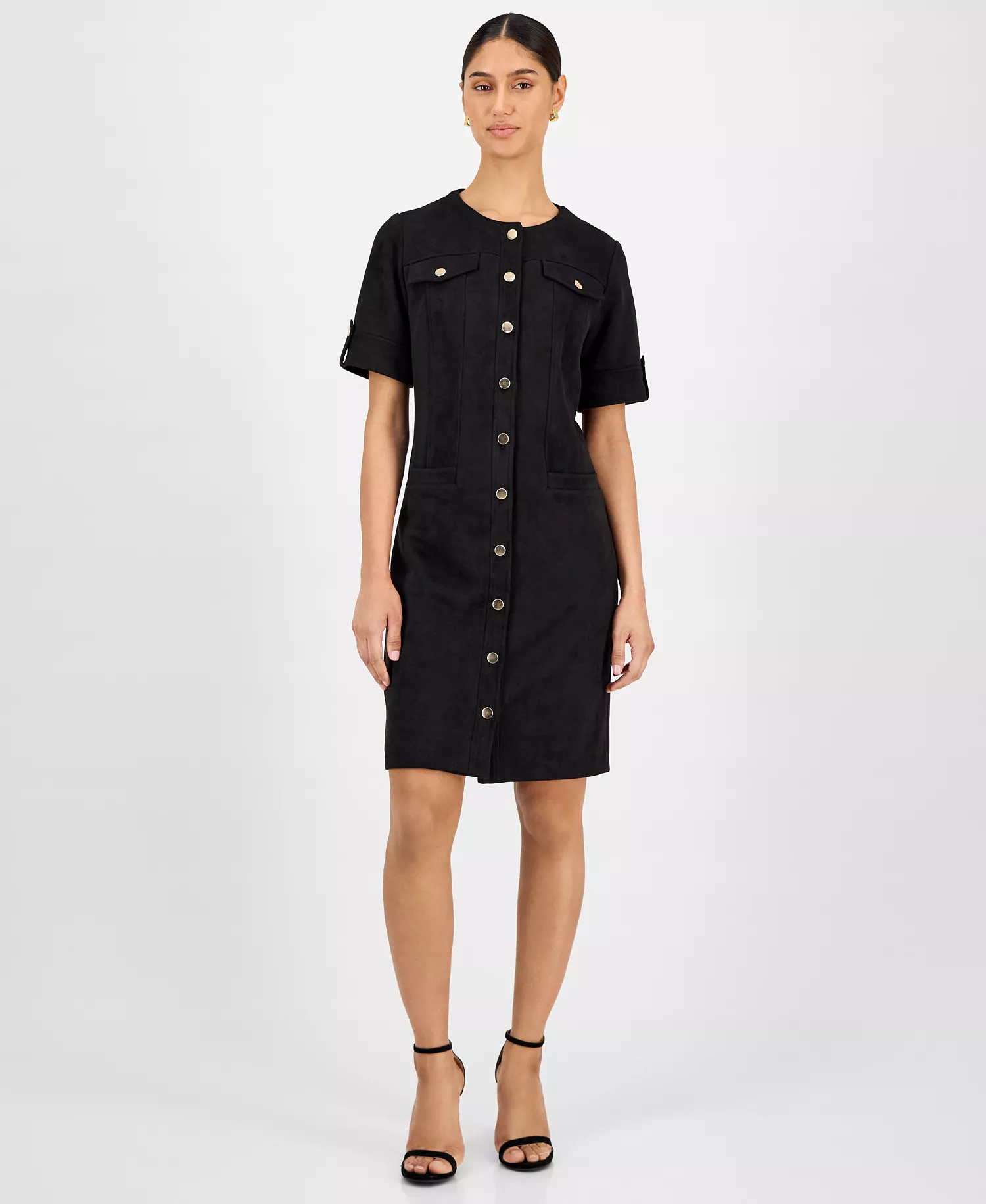 mni-e63c52fb5560c79ee332f873aa93590a Women's Faux-Suede Short-Sleeve Shirtdress