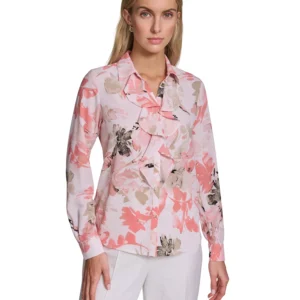 Petite Floral-Print Long-Sleeve Blouse