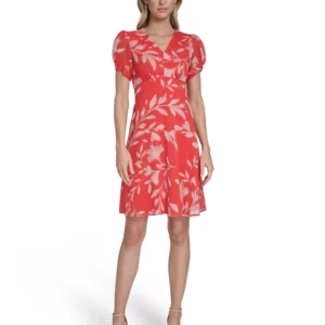 Women's Printed Puff-Sleeve Shift Dress