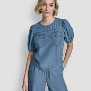 Women's Short-Sleeve Zip-Shoulder Top