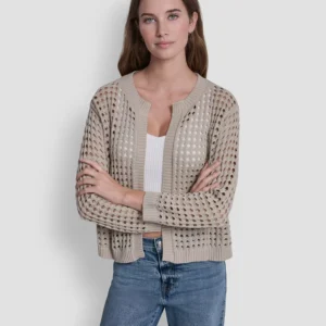 Women's Open-Stitch Drop-Shoulder Cardigan Sweater