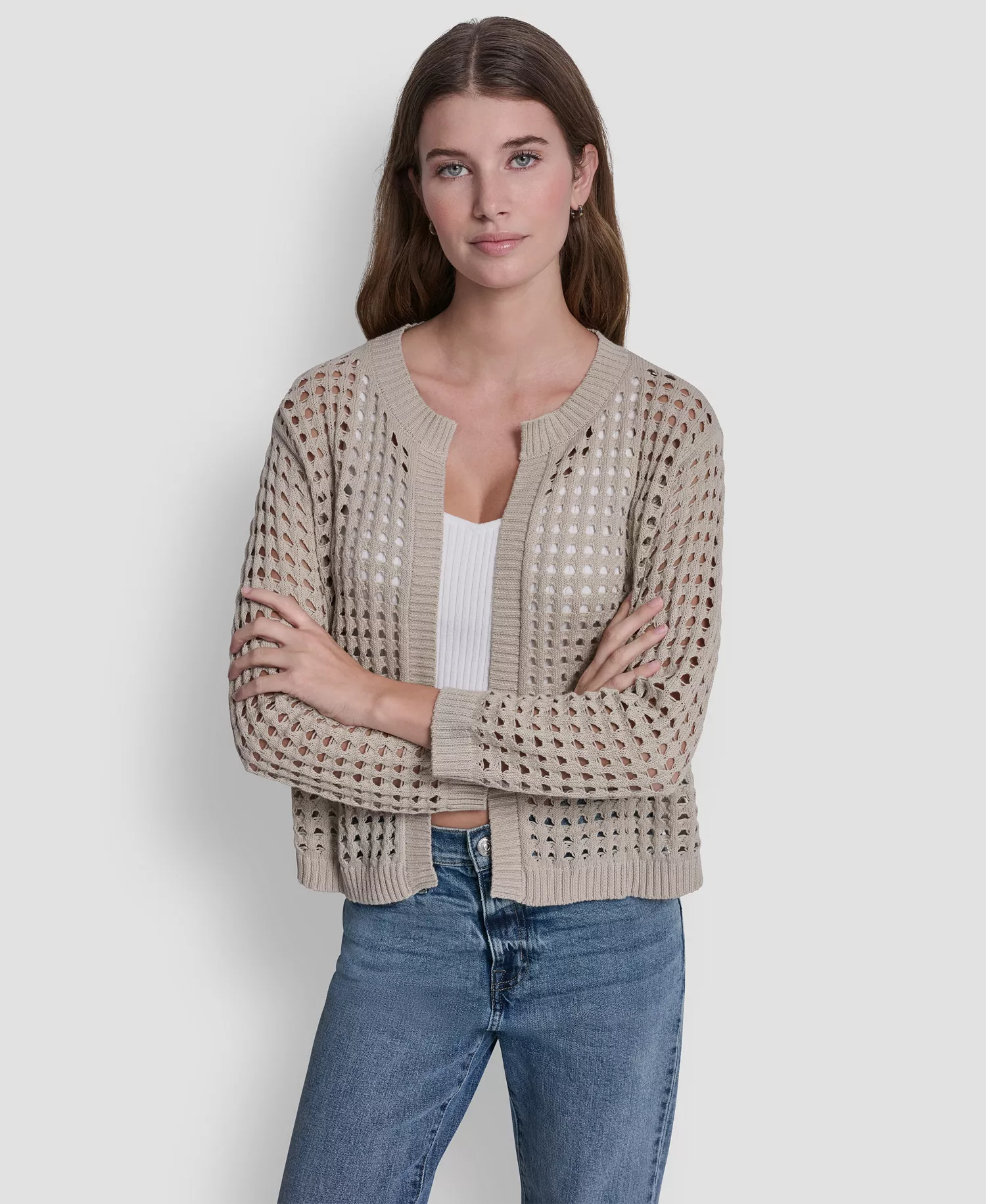 mni-e8adf72198f4c69f09b1819c94d583c1 Women's Open-Stitch Drop-Shoulder Cardigan Sweater