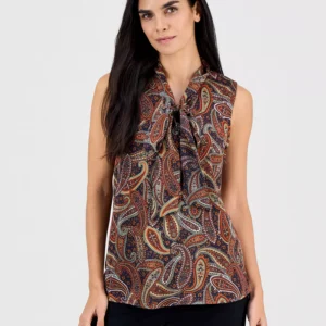 Petite Paisley Print Sailor Tie Blouse