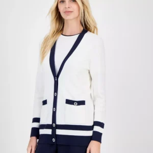 Nautica Women's Striped V-Neck Cardigan