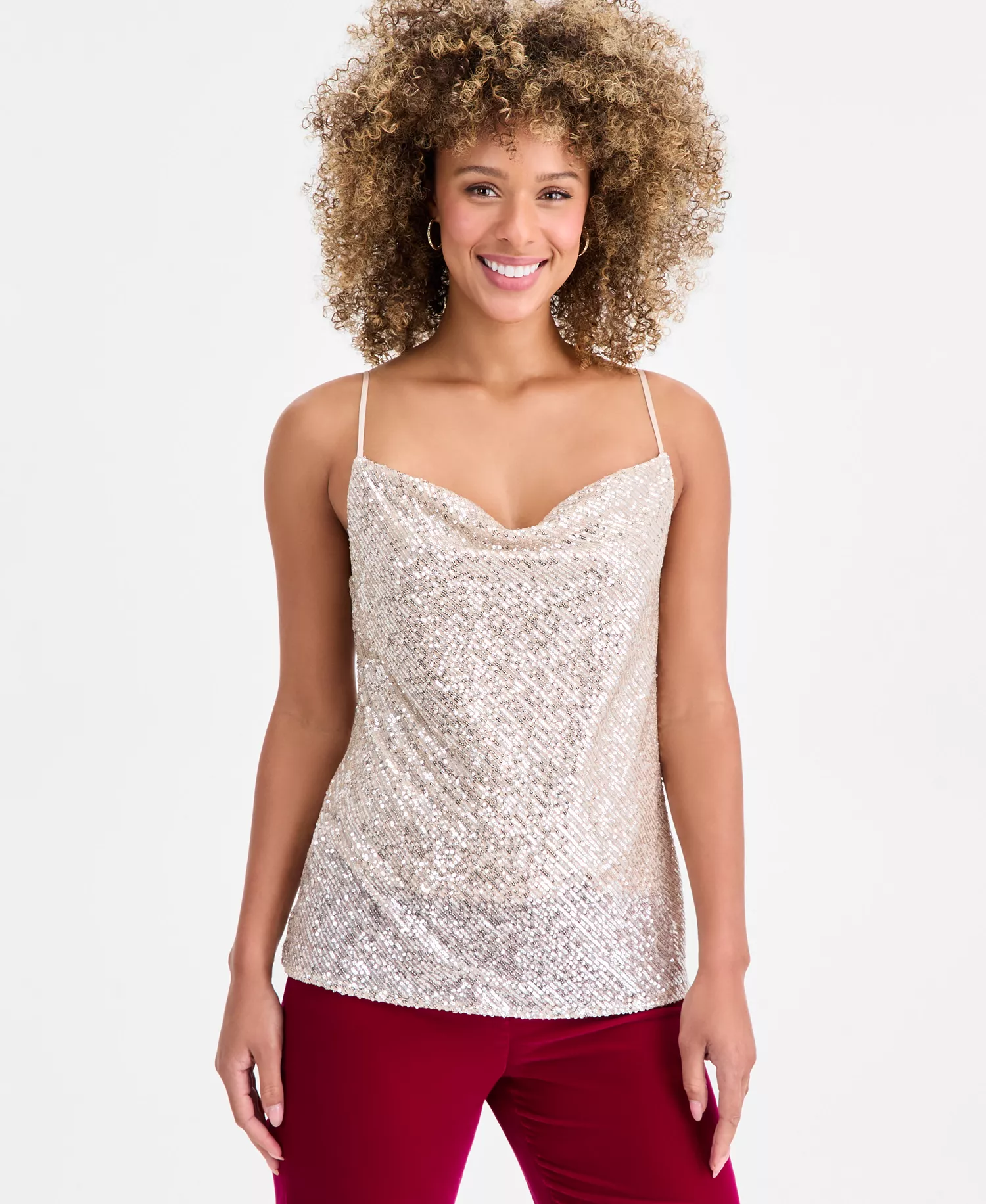 mni-ea0bc08ff49563d00941bd0cf5a87271 Women's Sequinned Cowl-Neck Top