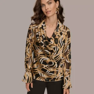 Petite Long Sleeve Burnout Cowl Neck Top