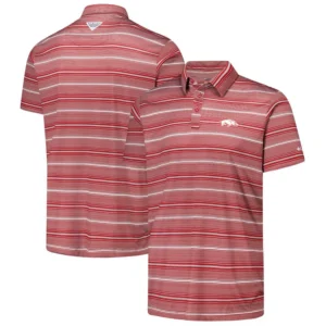 Men's Cardinal Arkansas Razorbacks PFG Super Terminal Tackle Omni-Shade Stripe Polo Shirt