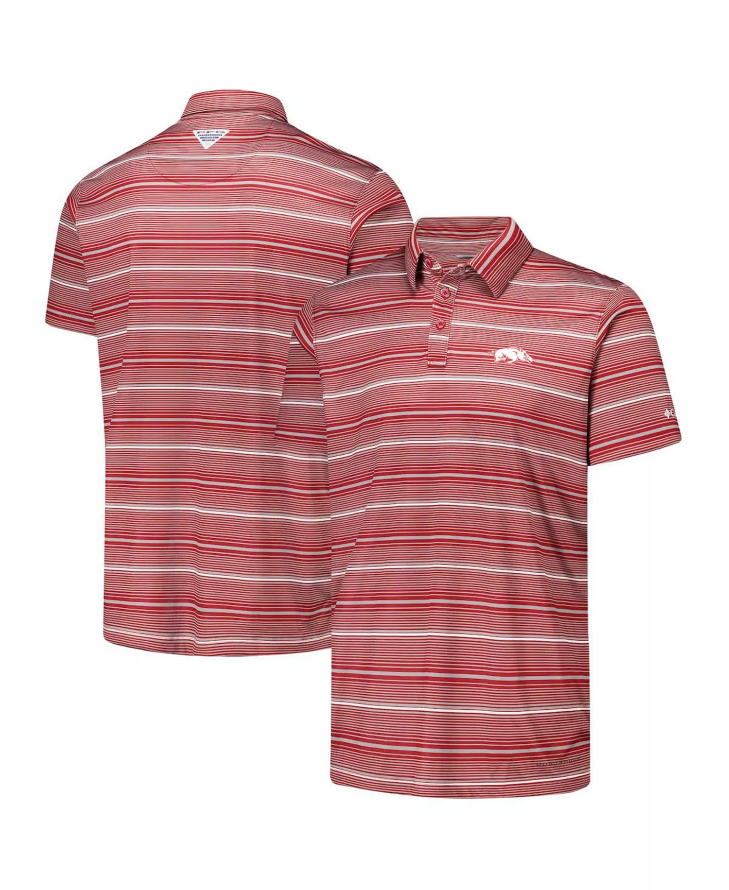 mni-ea4fc9f86372a427e97e37e9f9a096fa Men's Cardinal Arkansas Razorbacks PFG Super Terminal Tackle Omni-Shade Stripe Polo Shirt