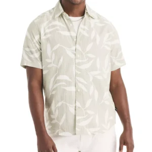 Men's Short-Sleeve Leaf Dobby Woven Shirt