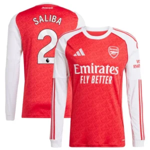 Men's William Saliba Red Arsenal 2025/26 Home Replica Long Sleeve Player Jersey