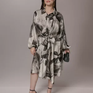 Plus Size Balloon-Sleeve Shirt Dress