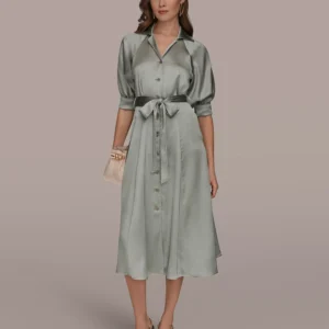 Women's Spread Collar Midi Shirt Dress