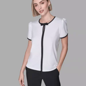 Women's Keyhole Neck with Bow Contrast Piping Top
