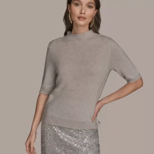 Women's Short-Sleeve Mock Neck Sweater