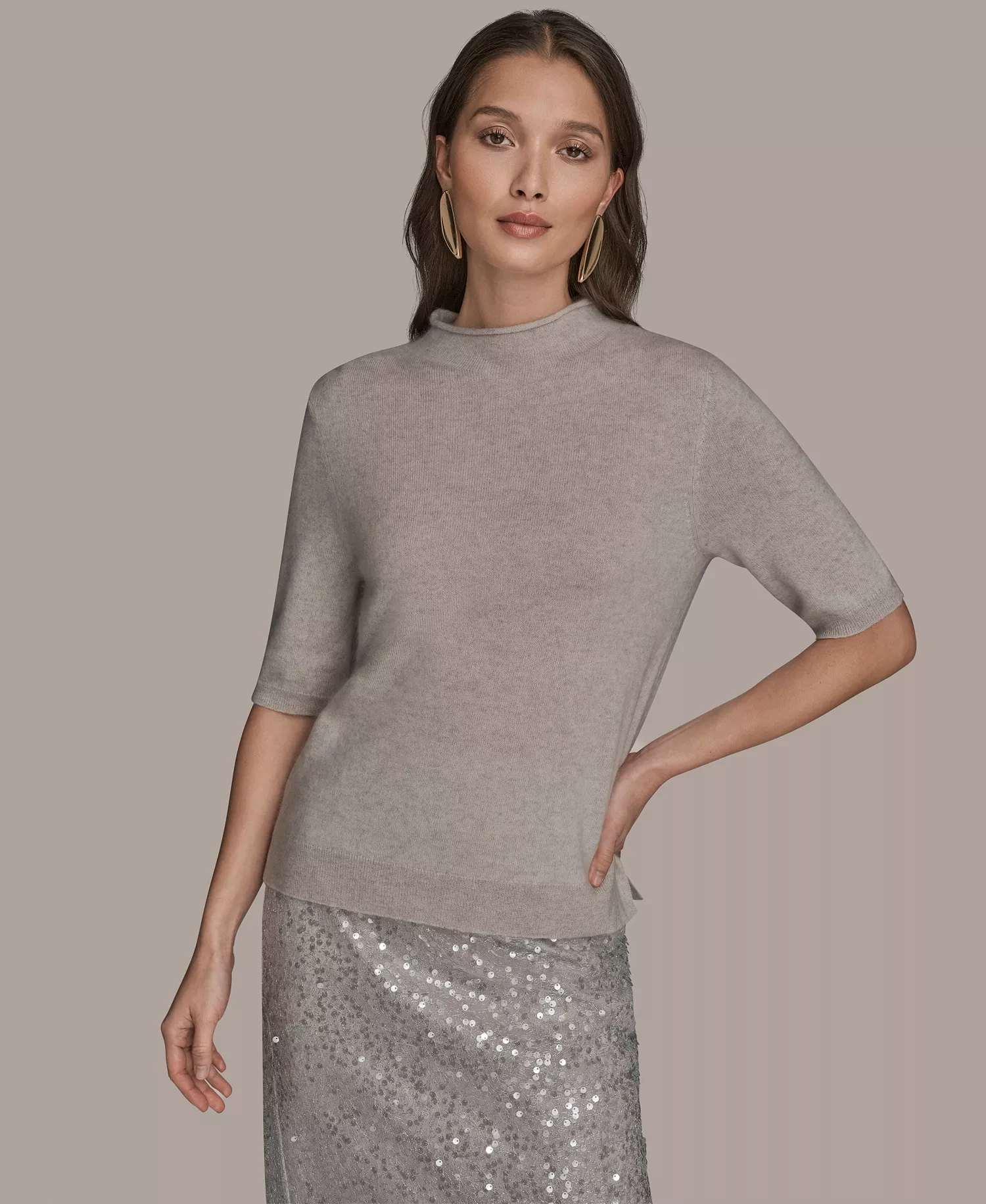 mni-ed0f238787092eb7214836c75a3f62dc Women's Short-Sleeve Mock Neck Sweater