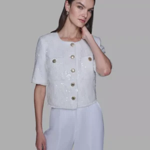Women's Crew Neck Front Button Jacket