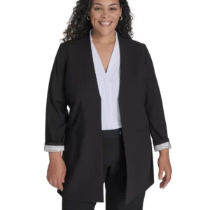 Plus Size Collarless Open-Front Topper Blazer