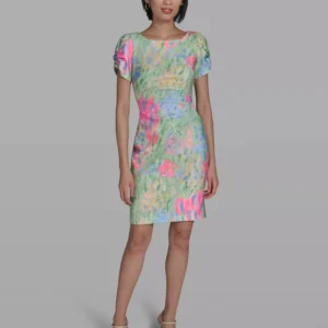 Women's Printed Boat Neck Sheath Dress