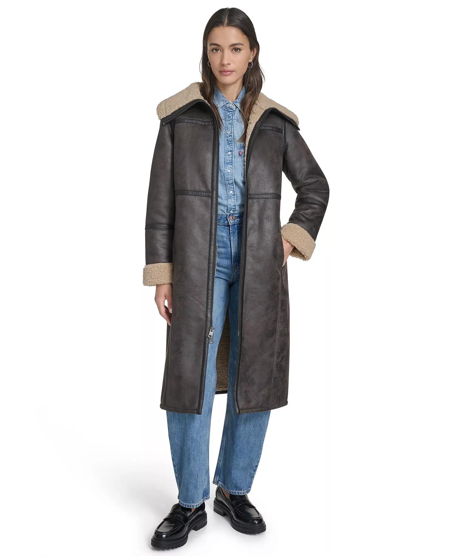 mni-f0fbdada98ccf74742bb6b7144bf4f04 Women's FX Shearling Funnel Coat