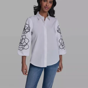 Women's Floral Detailed Collared Blouse