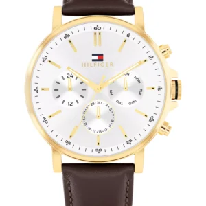 Men's Multifunction Brown Leather Strap Watch, 43mm